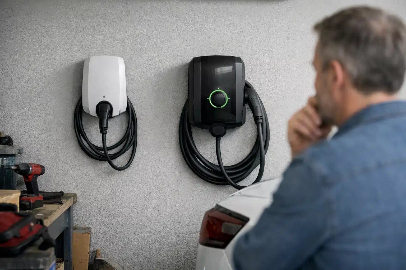 Deux bornes de recharge murales pour voiture électrique